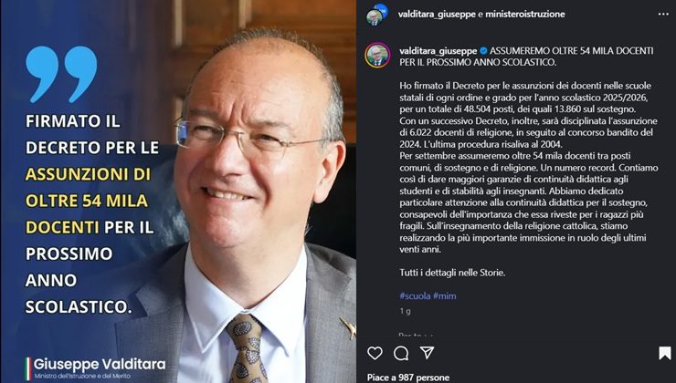 Ministro Valditara annuncia assunzione di nuovi docenti - mandamentonotizie.it - 20250716